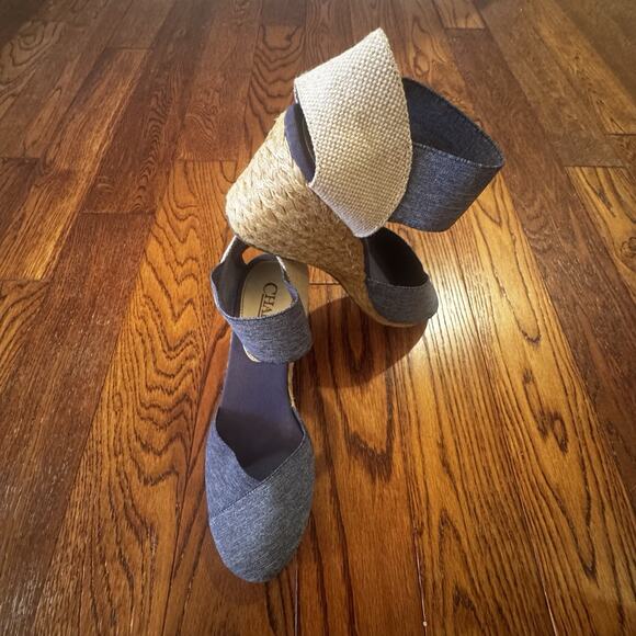 Chaps Chelsi Espadrilles Womens 7 Blue Denim Rope Wedge Strappy Sandal Boho - Picture 1 of 15